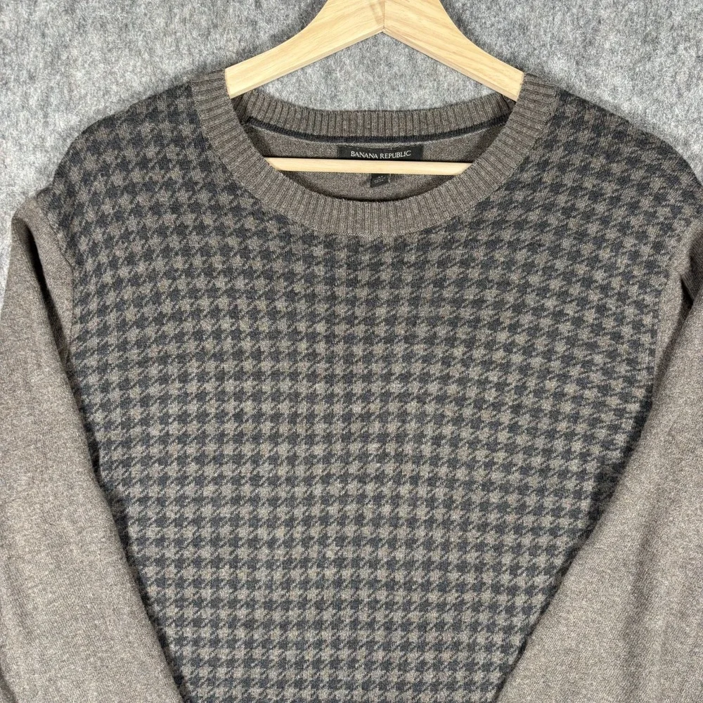 Banana Republic Houndstooth Sweater Mens‎ Medium Brown Pullover Preppy Casual